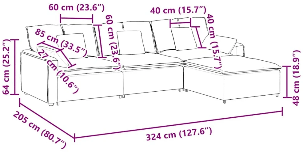Modulinė sofa su pakoja ir pagalvėlėmis, tamsiai pilka