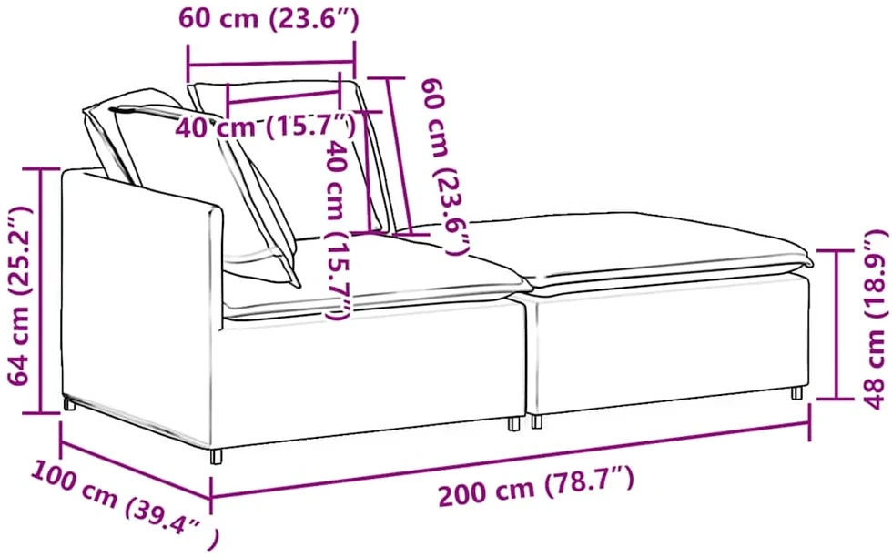 Modulinė sofa su pakoja ir pagalvėlėmis, audinys, tamsiai pilka