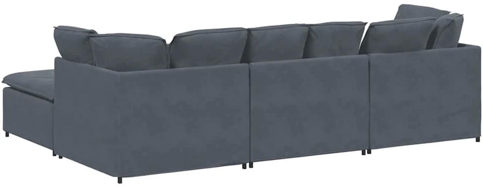 Modulinė sofa su pakoja ir pagalvėlėmis, aksominė, tamsiai pilka
