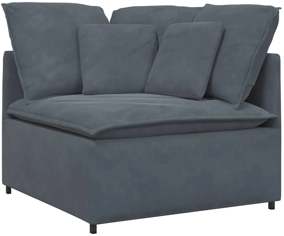Modulinė sofa su pakoja ir pagalvėlėmis, aksominė, tamsiai pilka