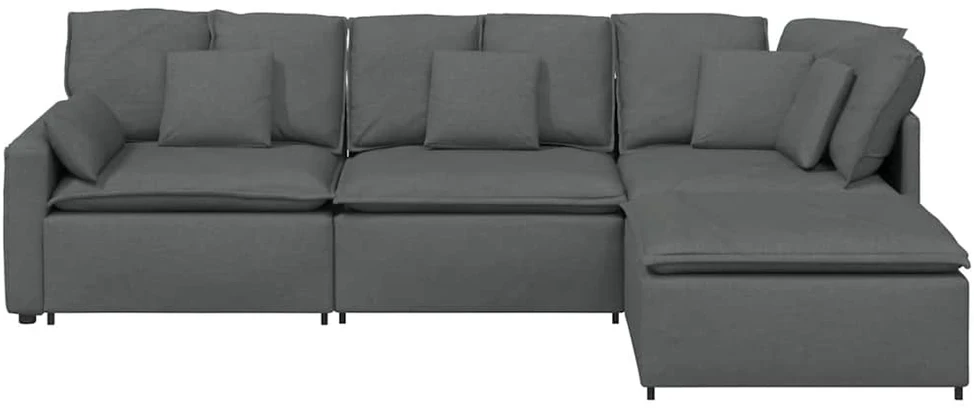 Modulinė sofa su pakoja ir pagalvėlėmis, audinys, tamsiai pilka
