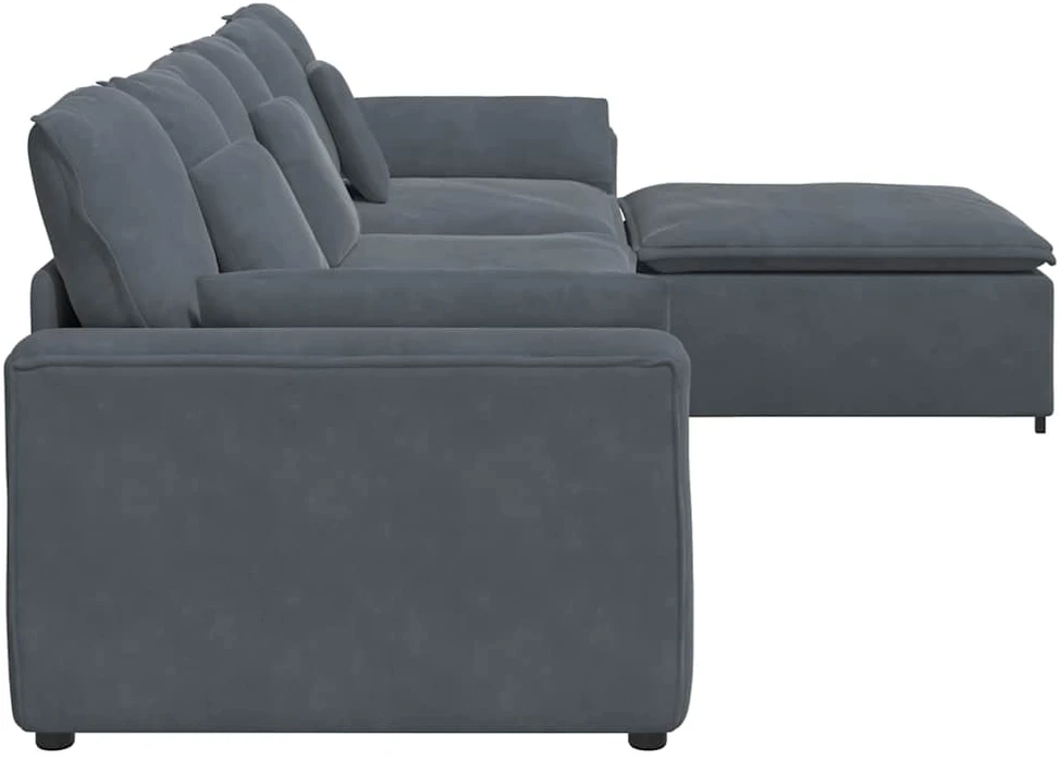 Modulinė sofa su pakoja ir pagalvėlėmis, tamsiai pilka