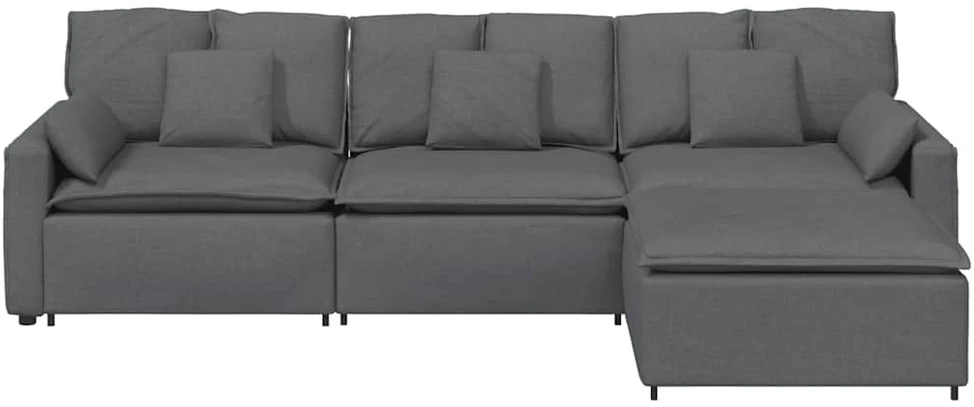 Modulinė sofa su pakoja ir pagalvėlėmis, tamsiai pilka