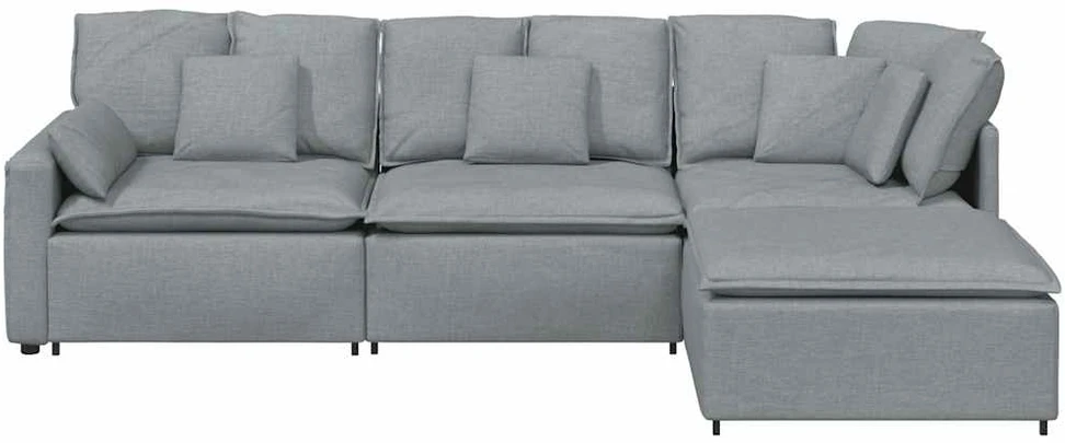 Modulinė sofa su pakoja ir pagalvėlėmis, audinys, šviesiai pilka