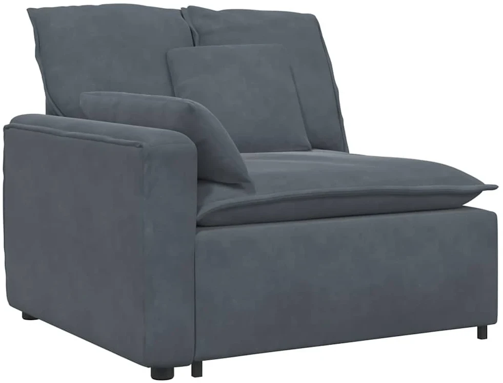 Modulinė sofa su pakoja ir pagalvėlėmis, aksominė, tamsiai pilka