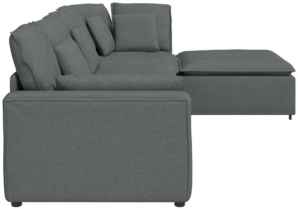 Modulinė sofa su pakoja ir pagalvėlėmis, audinys, tamsiai pilka