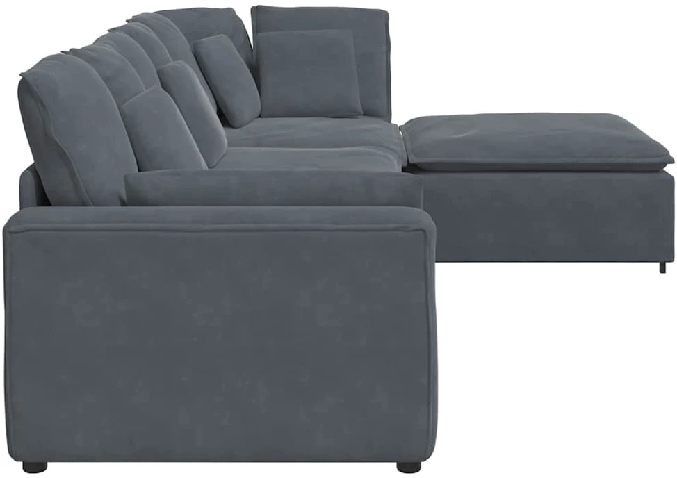 Modulinė sofa su pakoja ir pagalvėlėmis, aksominė, tamsiai pilka