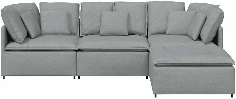 Modulinė sofa su pakoja ir pagalvėlėmis, audinys, šviesiai pilka