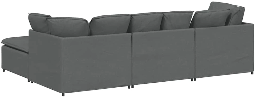 Modulinė sofa su pakoja ir pagalvėlėmis, audinys, tamsiai pilka