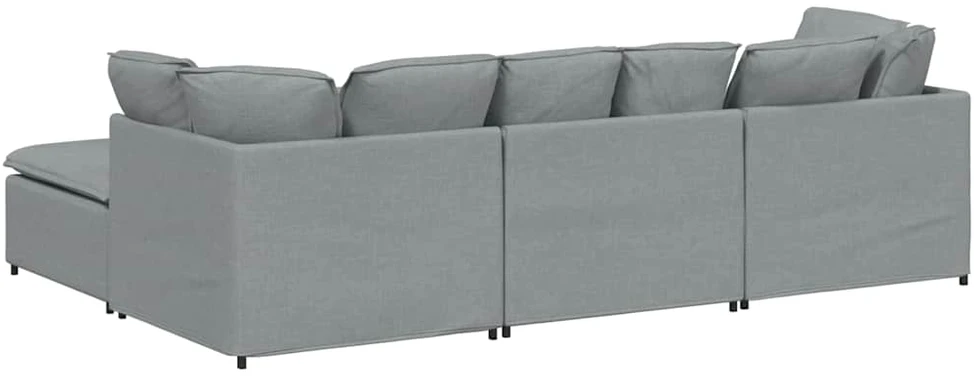 Modulinė sofa su pakoja ir pagalvėlėmis, audinys, šviesiai pilka