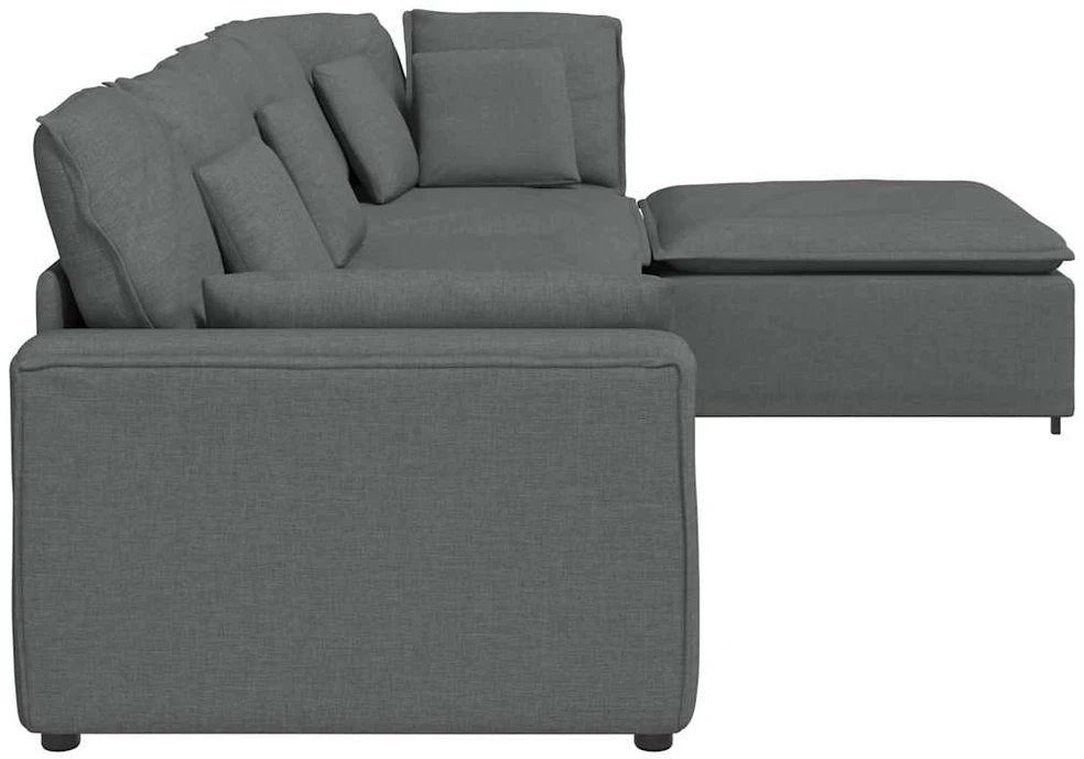Modulinė sofa su pakoja ir pagalvėlėmis, audinys, tamsiai pilka