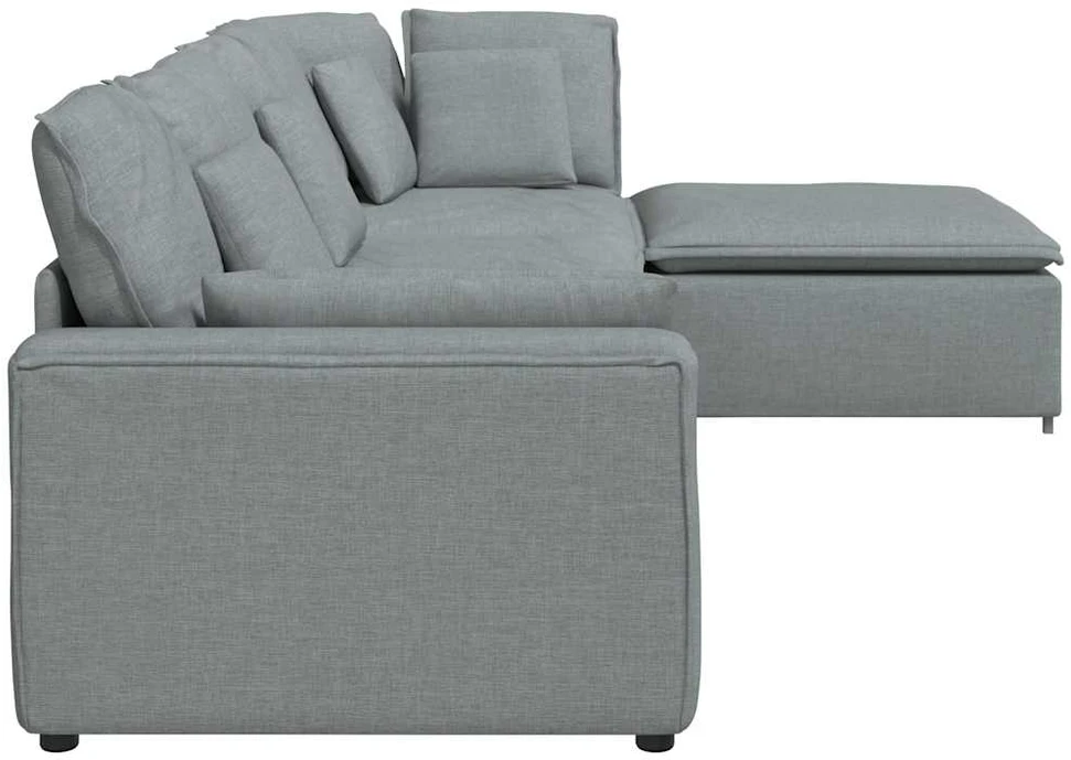 Modulinė sofa su pakoja ir pagalvėlėmis, audinys, šviesiai pilka
