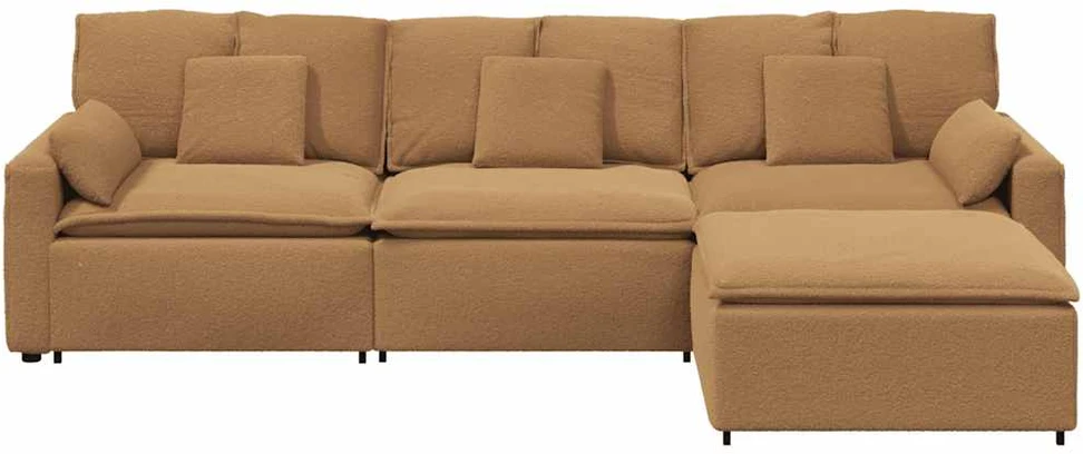 Modulinė sofa su pakoja ir pagalvėlėmis, smėlio spalvos