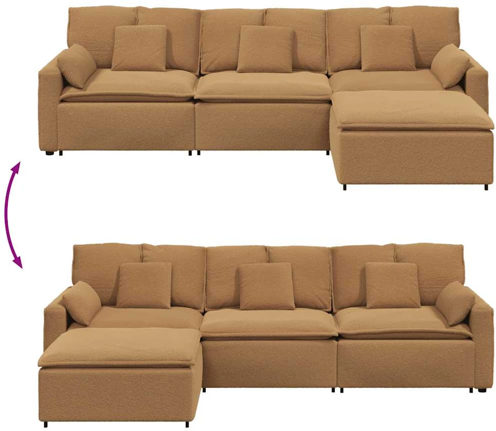 Modulinė sofa su pakoja ir pagalvėlėmis, smėlio spalvos