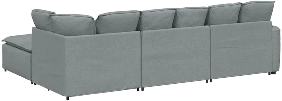 Modulinė sofa su pakoja ir pagalvėlėmis, audinys, šviesiai pilka