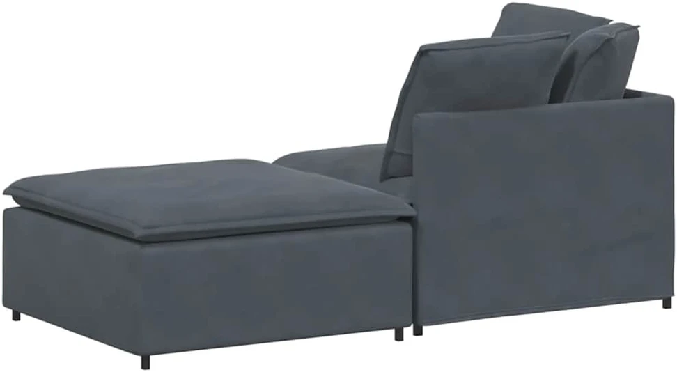 Modulinė sofa su pakoja ir pagalvėlėmis, aksominė, tamsiai pilka