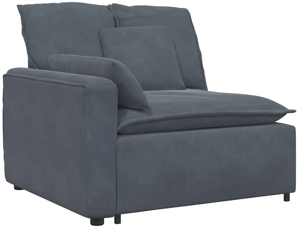 Modulinė sofa su pakoja ir pagalvėlėmis, aksominė, tamsiai pilka