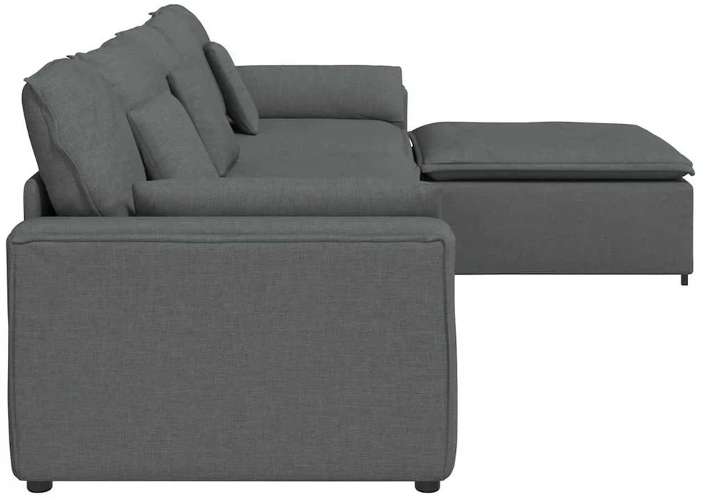 Modulinė sofa su pakoja ir pagalvėlėmis, tamsiai pilka