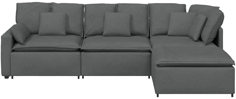 Modulinė sofa su pakoja ir pagalvėlėmis, audinys, tamsiai pilka