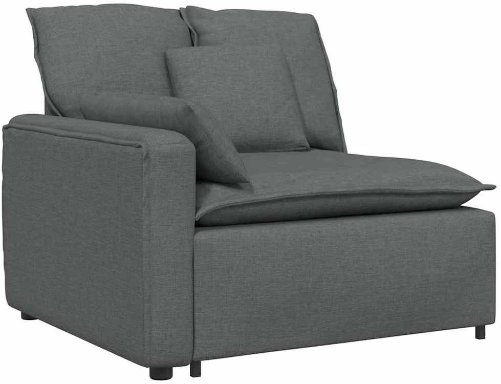 Modulinė sofa su pakoja ir pagalvėlėmis, audinys, tamsiai pilka