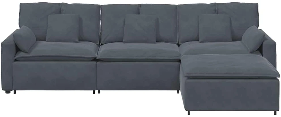 Modulinė sofa su pakoja ir pagalvėlėmis, tamsiai pilka