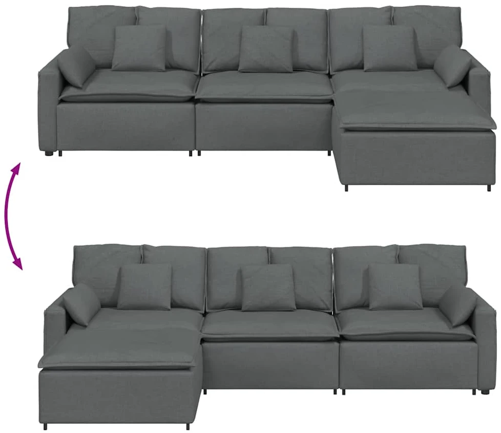 Modulinė sofa su pakoja ir pagalvėlėmis, tamsiai pilka