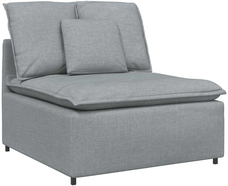 Modulinė sofa su pakoja ir pagalvėlėmis, audinys, šviesiai pilka