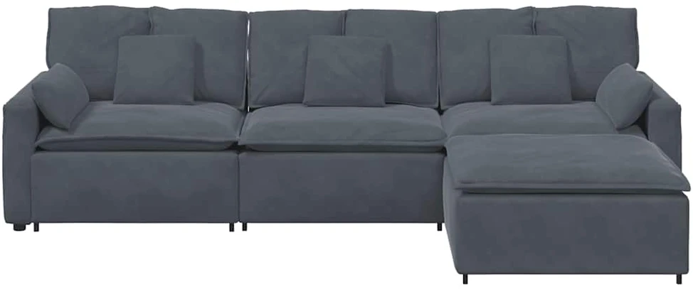 Modulinė sofa su pakoja ir pagalvėlėmis, tamsiai pilka