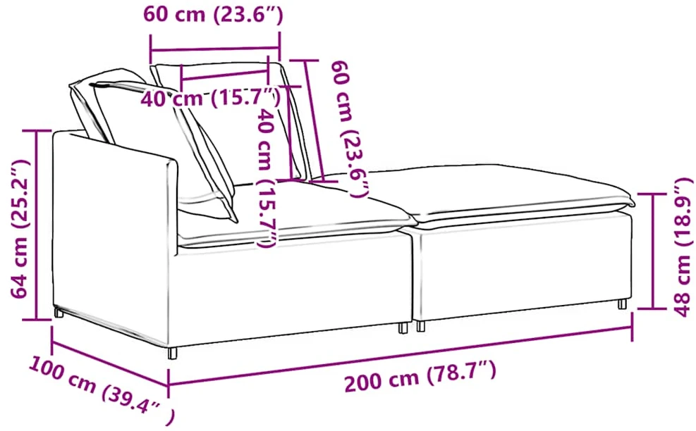 Modulinė sofa su pakoja ir pagalvėlėmis, audinys, tamsiai pilka