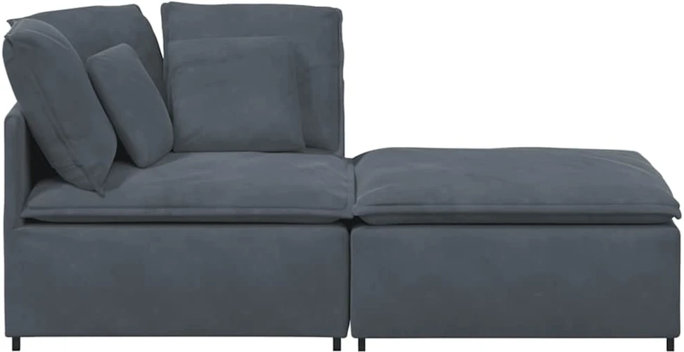 Modulinė sofa su pakoja ir pagalvėlėmis, aksominė, tamsiai pilka