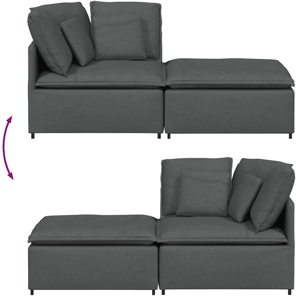 Modulinė sofa su pakoja ir pagalvėlėmis, audinys, tamsiai pilka