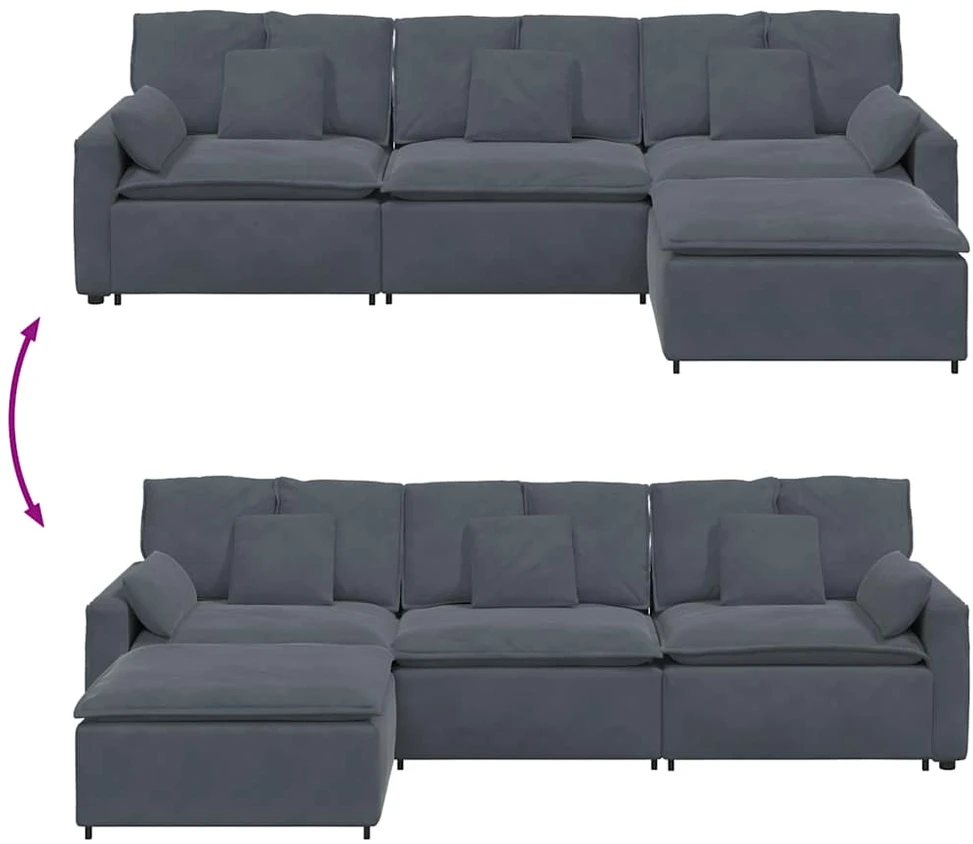 Modulinė sofa su pakoja ir pagalvėlėmis, tamsiai pilka