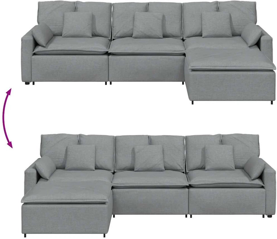 Modulinė sofa su pakoja ir pagalvėlėmis, šviesiai pilka