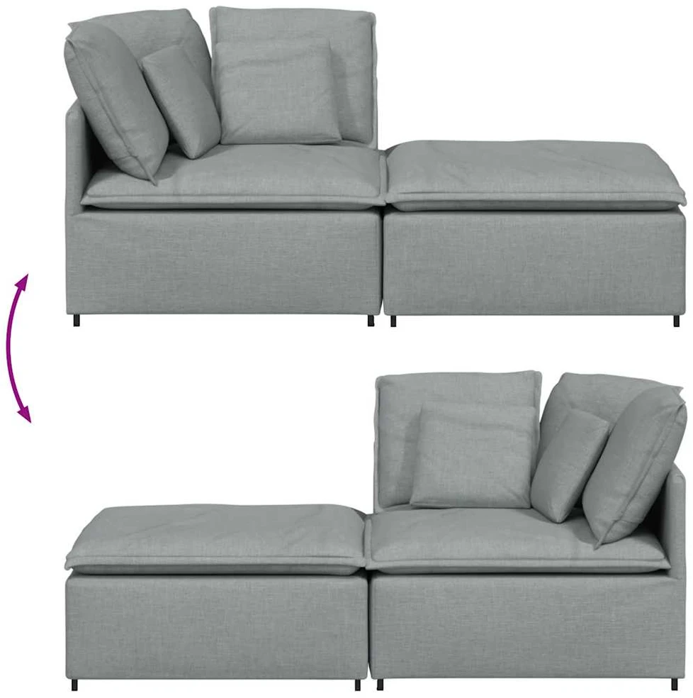 Modulinė sofa su pakoja ir pagalvėlėmis, audinys, šviesiai pilka