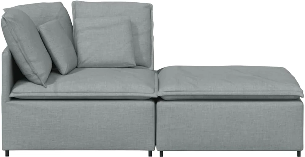 Modulinė sofa su pakoja ir pagalvėlėmis, audinys, šviesiai pilka