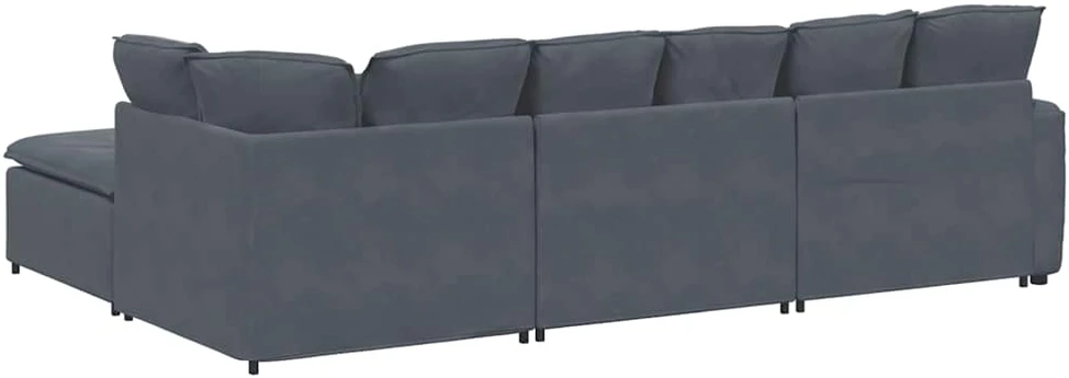 Modulinė sofa su pakoja ir pagalvėlėmis, aksominė, tamsiai pilka