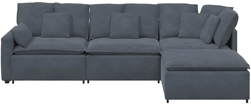 Modulinė sofa su pakoja ir pagalvėlėmis, aksominė, tamsiai pilka