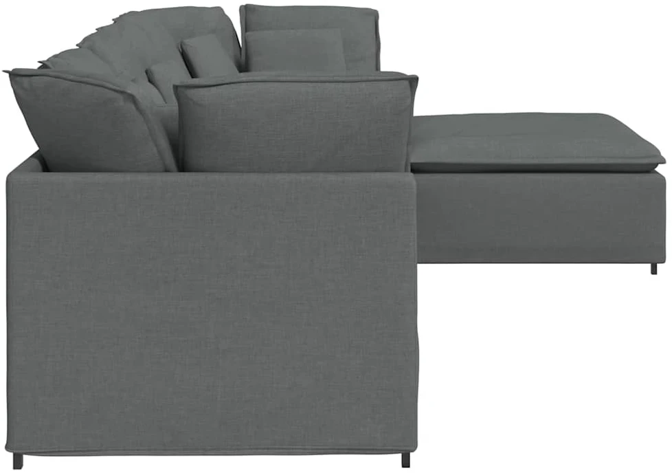 Modulinė sofa su pakoja ir pagalvėlėmis, audinys, tamsiai pilka
