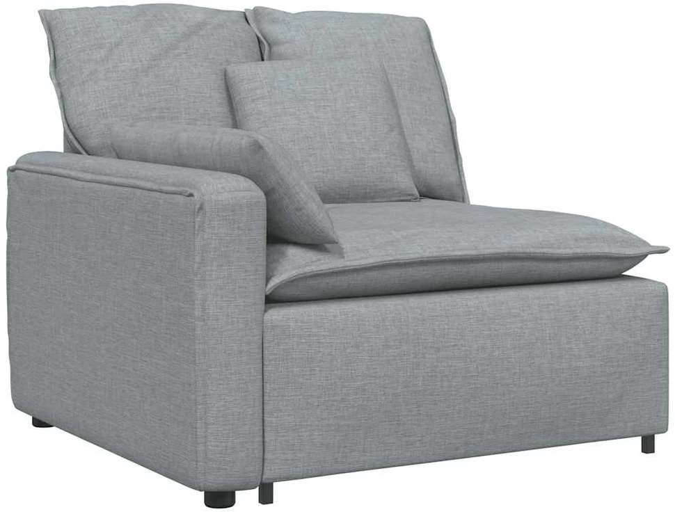 Modulinė sofa su pakoja ir pagalvėlėmis, audinys, šviesiai pilka
