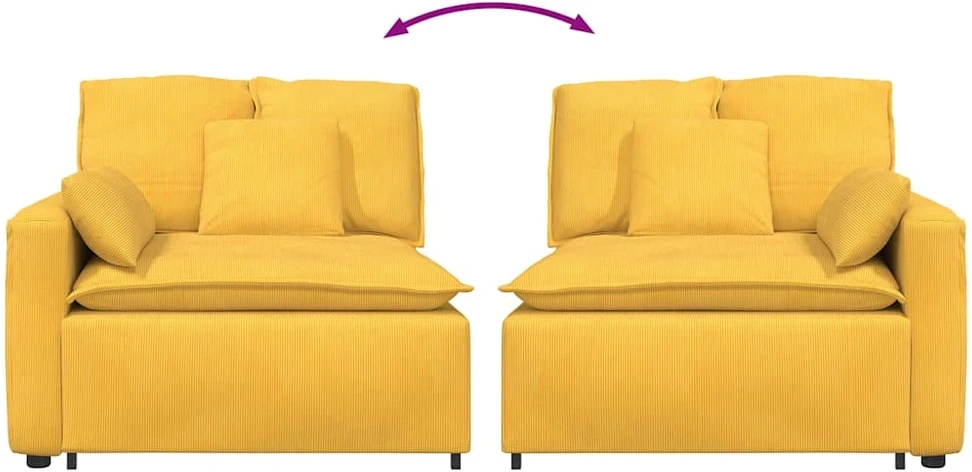 Modulinė sofa su porankiais ir pagalvėlėmis, šviesiai geltona, 100 cm