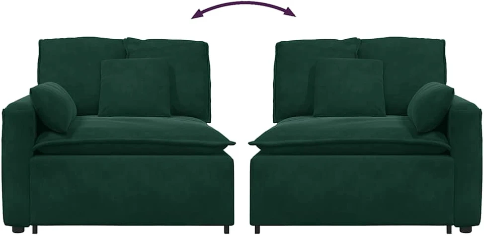 Modulinė sofa su porankiais ir pagalvėlėmis, tamsiai žalia, 100 cm
