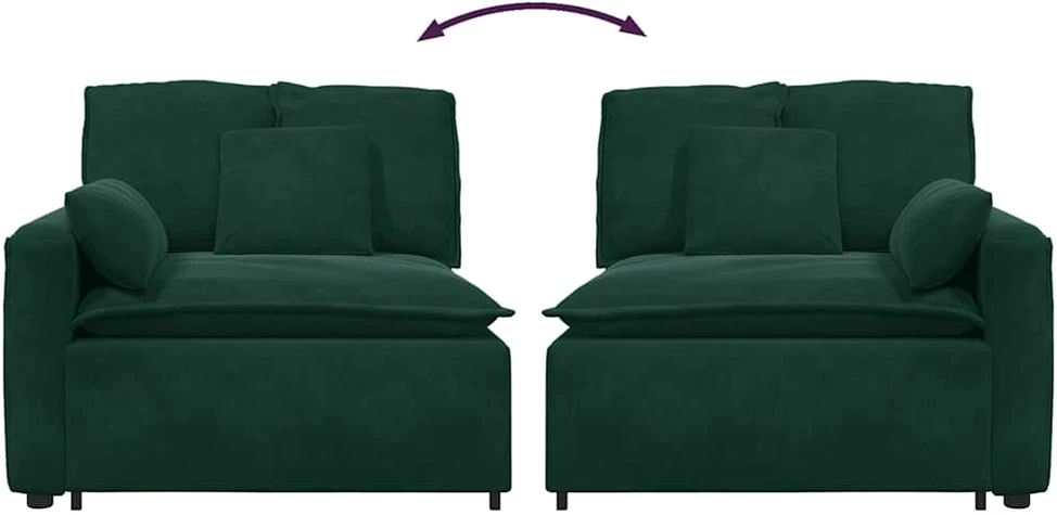 Modulinė sofa su porankiais ir pagalvėlėmis, tamsiai žalia, 100 cm