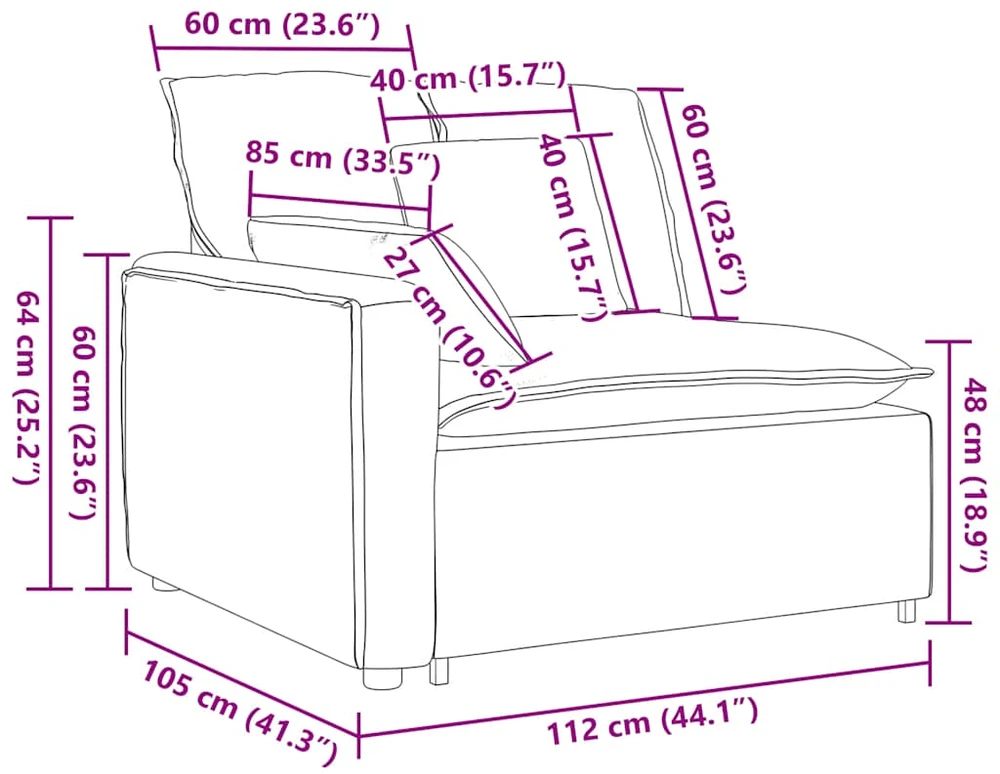 Modulinė sofa su porankiais ir pagalvėlėmis, šviesiai geltona, 100 cm