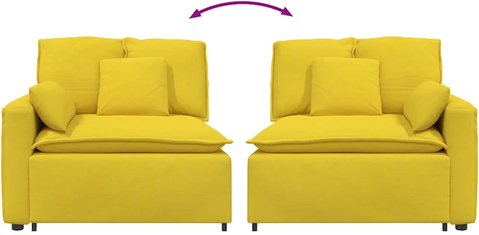 Modulinė sofa su porankiais ir pagalvėlėmis, šviesiai geltona, 100 cm