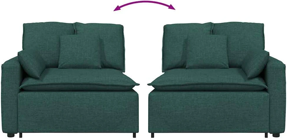 Modulinė sofa su porankiais ir pagalvėlėmis, tamsiai žalia, 100 cm