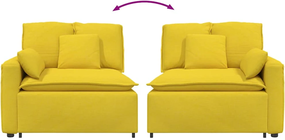 Modulinė sofa su porankiais ir pagalvėlėmis, šviesiai geltona, 100 cm