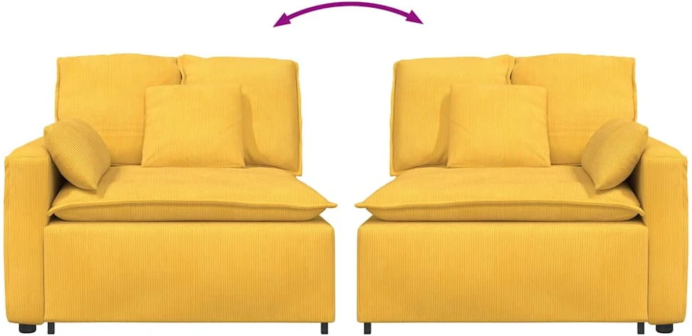 Modulinė sofa su porankiais ir pagalvėlėmis, šviesiai geltona, 100 cm
