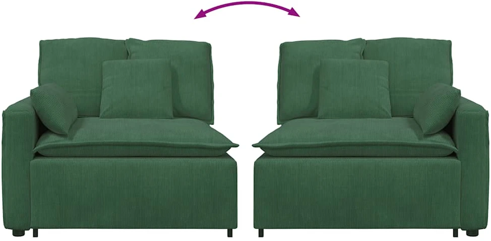 Modulinė sofa su porankiais ir pagalvėlėmis, tamsiai žalia, 100 cm