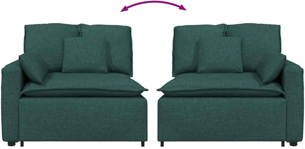 Modulinė sofa su porankiais ir pagalvėlėmis, tamsiai žalia, 100 cm