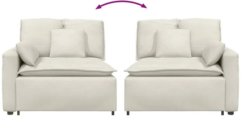 Modulinė sofa su porankiu ir pagalvėlėmis, kreminės spalvos, 100 cm